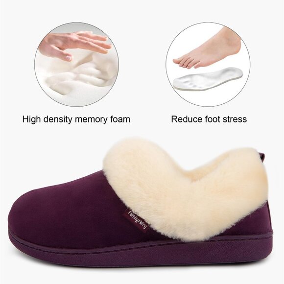 Women's Purple Warm Winter Fuzzy Collar Non Slip House Slippers Bootie Shoes - Picture 3 of 6
